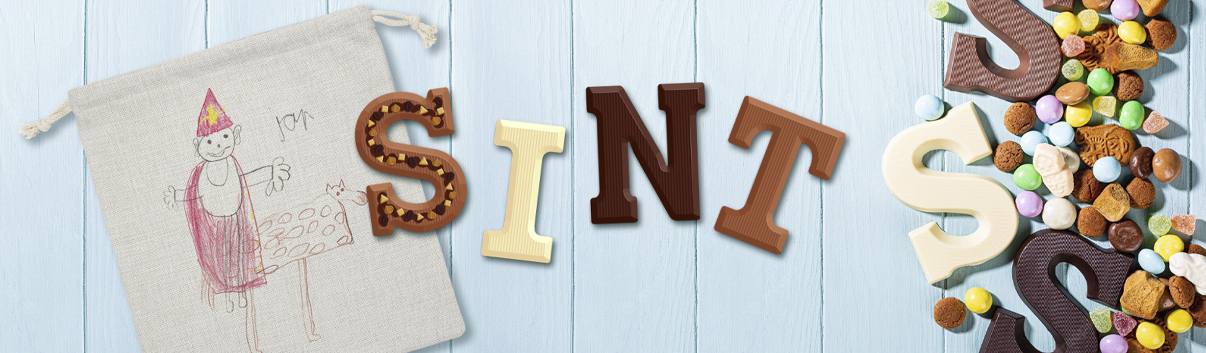 Vier Sinterklaas met zelf ontworpen sint-producten!